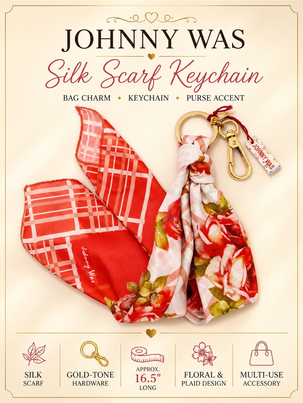𝐉𝐎𝐇𝐍𝐍𝐘 𝐖𝐀𝐒 𝐍𝐖𝐓 Keychain Zoila Bandana Silk Scarf Handkerchief - Boho Bag Charm